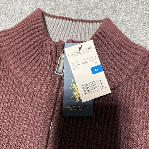 NWT U.S. Polo Assn. Men's XL 1/4 Zip Cable Knit Sweater Maroon Pullover Standard - Picture 3 of 5